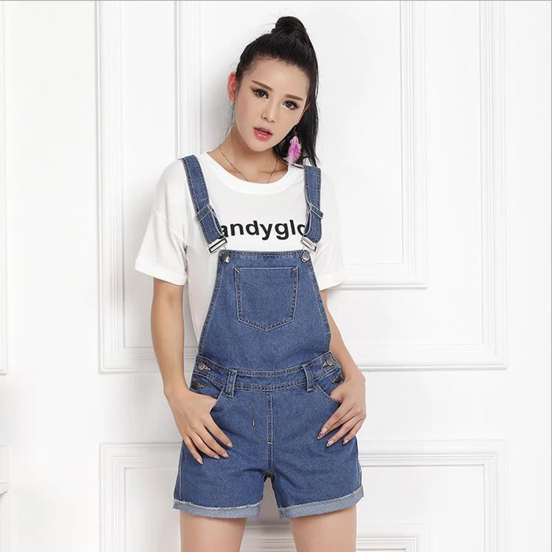 Шорты женские джинсовые с завышенной талией модный синий комбинезон шорты