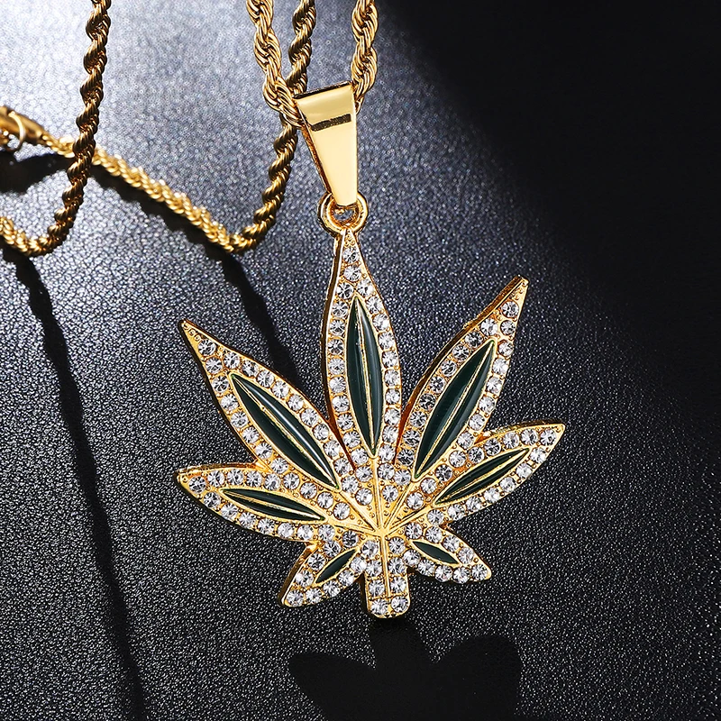 В Стиле Хип-хоп, с полными стразами, с листьями, Bling Iced Out, цепочка, подвески и ожерелья для мужчин, ювелирные изделия золотого цвета