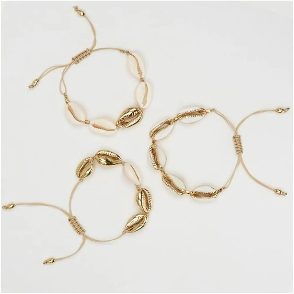 Модные ювелирные изделия из раковин Cowrie браслеты для женщин Нежный золотистый