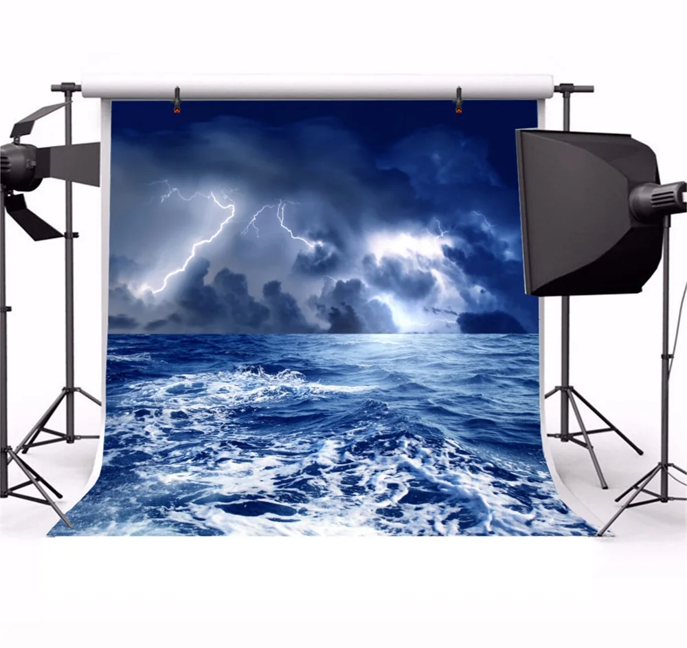 Laeacco Fulmination Sea Waves Dark Clouds Scene Photography Backgrounds Customized Photographic Backdrops For Photo Studio | Электроника