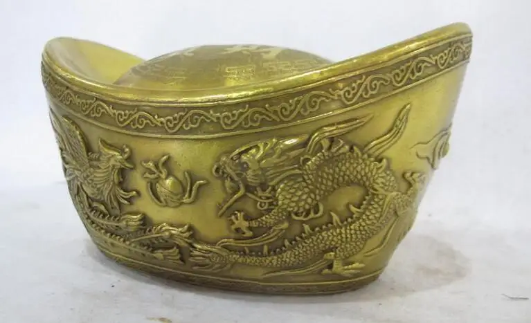 5 &quotКитайская латунная медная счастливая фэн-шуй Дракон Феникс Yuanbao Копилка