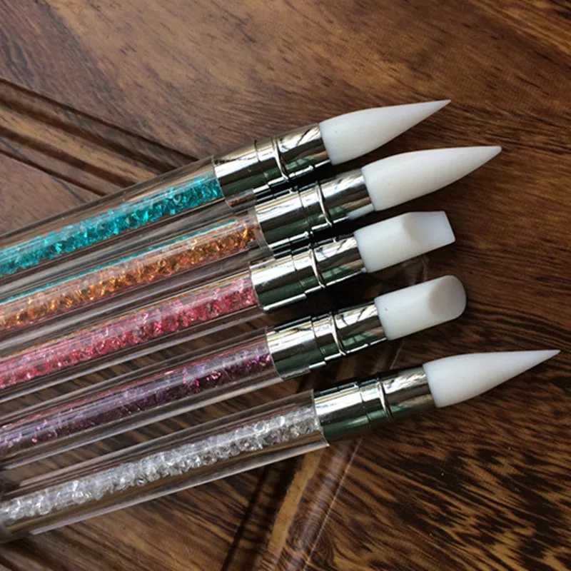 

5Pcs/lot Crystal Acrylic Brush Gel Pen Set Rhinestones Nail Art Diamond Manicure Double Way Beauty Silicon Tipped Tools