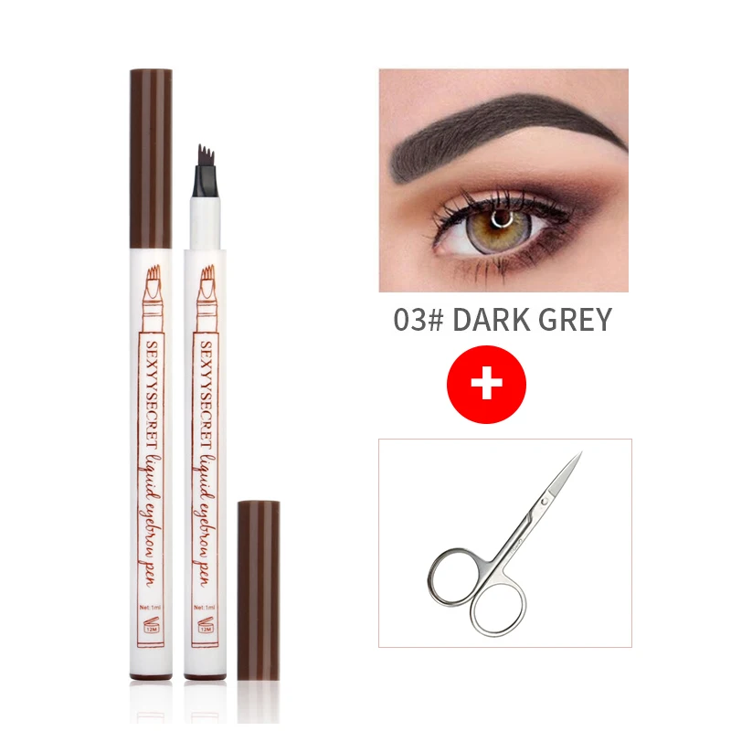 Бренд Microblading бровей Татуировка ручка водонепроницаемый вилка наконечник брови оттенок для бровей карандаш для бровей 3 цвета жидкий карандаш для бровей - Цвет: Dark grey Set