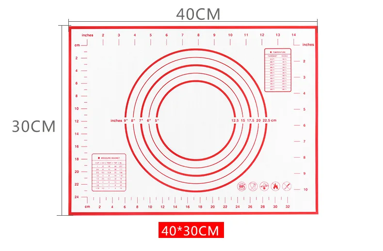 40 X 30 Противоскользящий силиконовый коврик для выпечки с измерениями для силиконового коврика для выпечки, коврик для раскатки теста, вкладыш для духовки, коврик для помадки/пирога - Цвет: 40 X 30