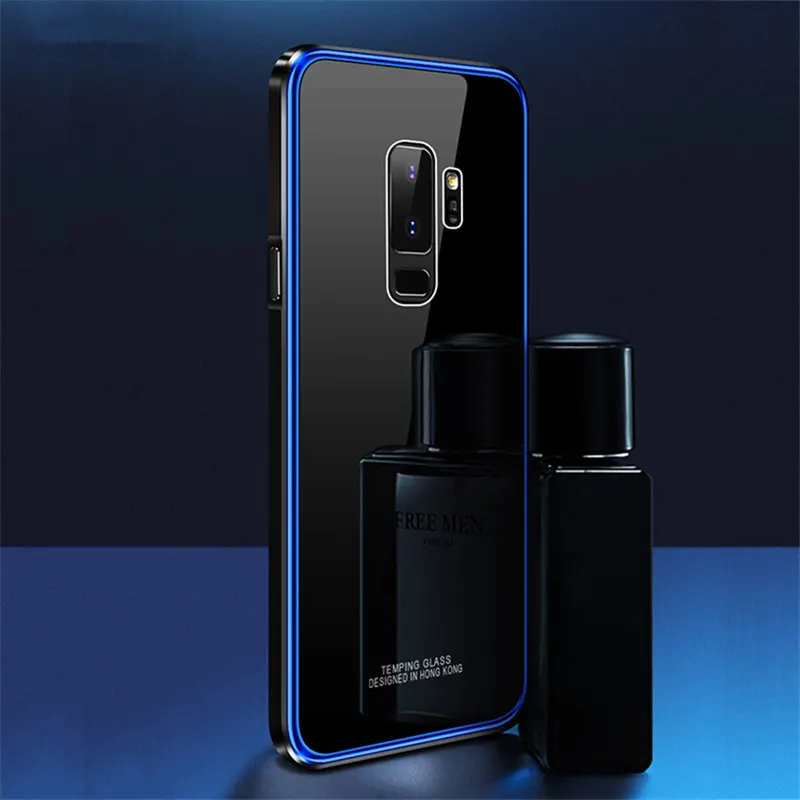 Luxury Metal Bumper Case For Samsung Galaxy S9 Plus S8 Note 9 Hard Clear Tempered Glass Mirror Armor Cover s9plus Note9 |