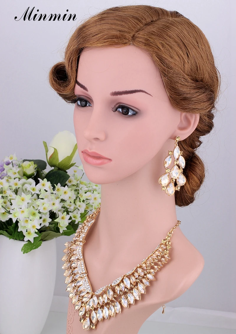 Minmin Наборы свадебных ювелирных изделий для Для женщин Красочные/золото Кристалл