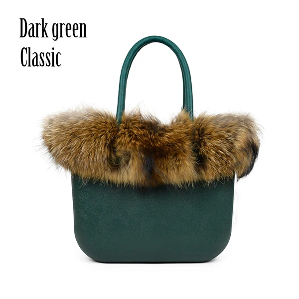 Dark green Classic ANLAIBEIER классический большой EVA сумка стиль obag полный AMbag с енотовидная собака меховой отделкой внутренний карман вставка ручки сумочка - Цвет: Dark green Classic