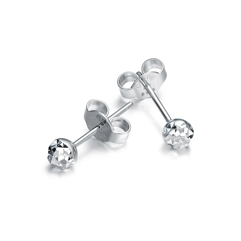 

Solid AU750 White Gold Stud Earrings Women Ball Stud Earrings 1g