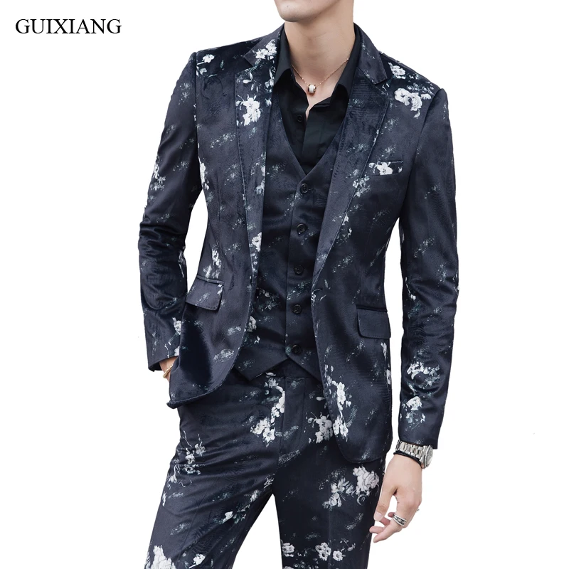 

Новое поступление, стильные мужские высококачественные изысканные костюмы из трех предметов, Модный повседневный Однобортный блейзер с цв...