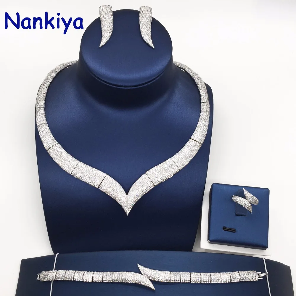 

Nankiya New Classic Horn Shape Bridal Jewelry Set Micro Paved Cubic Zircon Dubai Saudi Necklace Accessories Jewellery Sets NC785