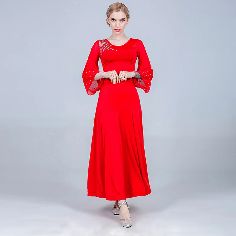 Красное платье для бальных танцев взрослых вальс танго соревнование