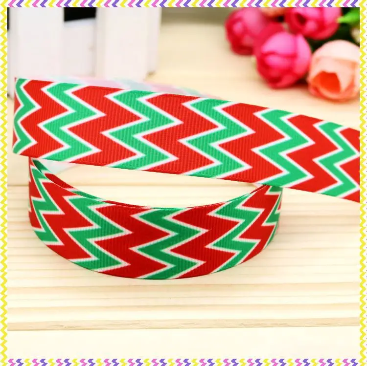

7/8inch Free Shipping Christmas Chevron Printed Grosgrain Ribbon material Headwear Party Decoration Diy Wholesale OEM 22mm P4707