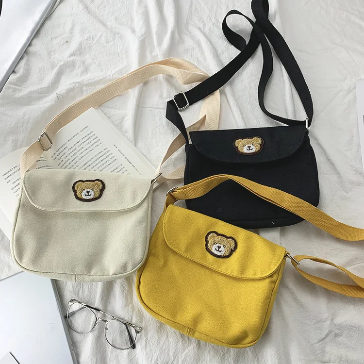 Модные женские Мультяшные милые холщовые сумки на молнии с застежкой плечо