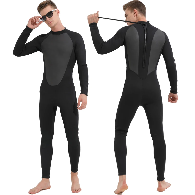 3mm Neoprene Men's Full Body Wetsuit, Long Sleeve Scuba Diving Sports Skins, Back Zip Snorkeling Surfing Wet Suit Wetsuits Black