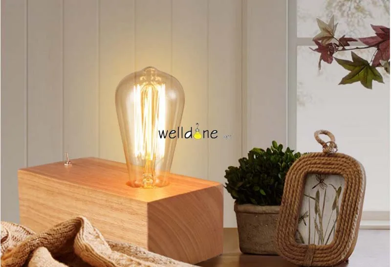 Античная медь простой E27 Эдисон лампы Деревянный Ретро Спальня ночной Светильник