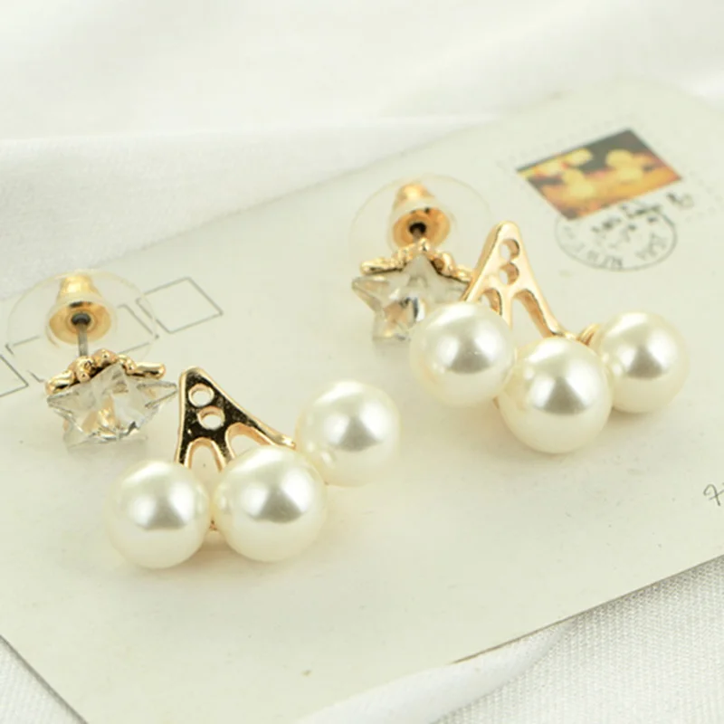 Модные серьги с искусственным жемчугом и звездами корейские Двухсторонние