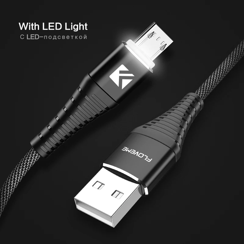 LED Light Cable Светодиодный Micro USB кабель FLOVEME для Xiaomi Redmi Note 4X 2A, быстрое зарядное устройство, кабель синхронизации данных для samsung S7 S6 Edge, huawei, зарядный кабель - Цвет: LED Light Cable