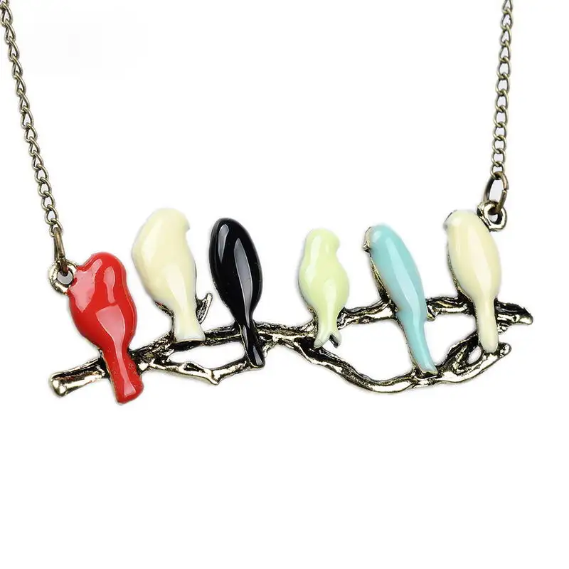 

ZWPON Vintage Design Enamel Bird Family Pendant Necklace for Woman Jewelry Wholesale