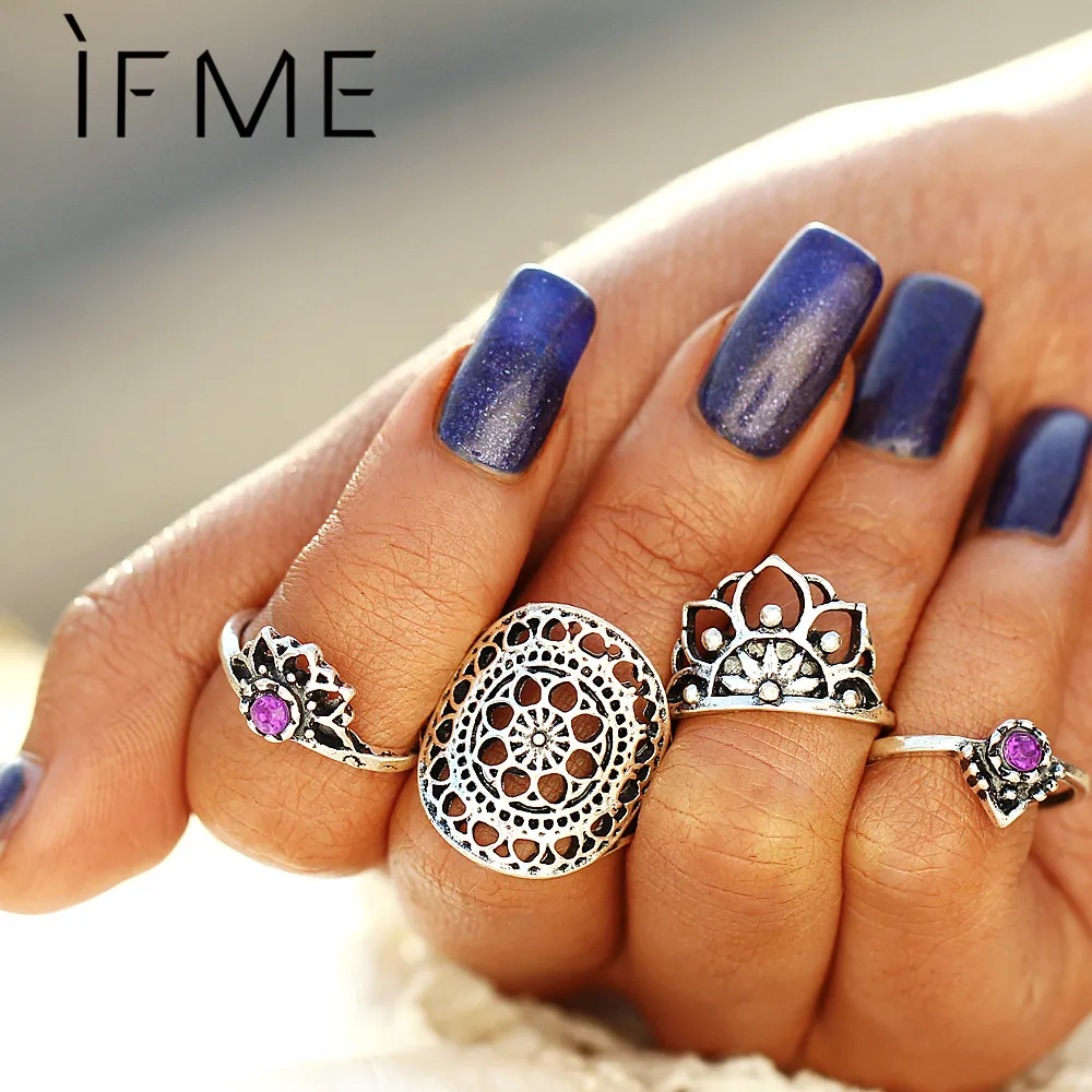 Женское богемное кольцо с фиолетовыми кристаллами IF ME винтажное серебряное в