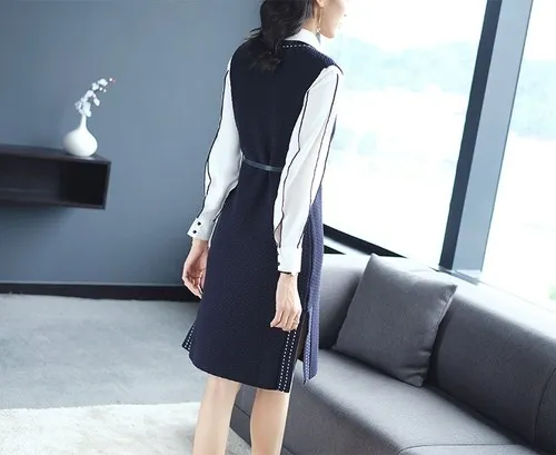 Комплект из 2 предметов для женщин на осень и зиму вязаное женское платье-свитер