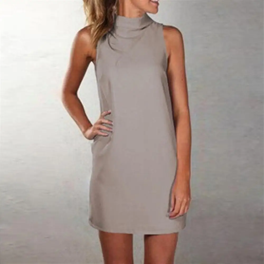 Sexy Women Summer Dress 2018 Plus Size Solid Turtleneck Sleeveless Clothing Casual Mini Elegant Vestidos Black | Женская одежда