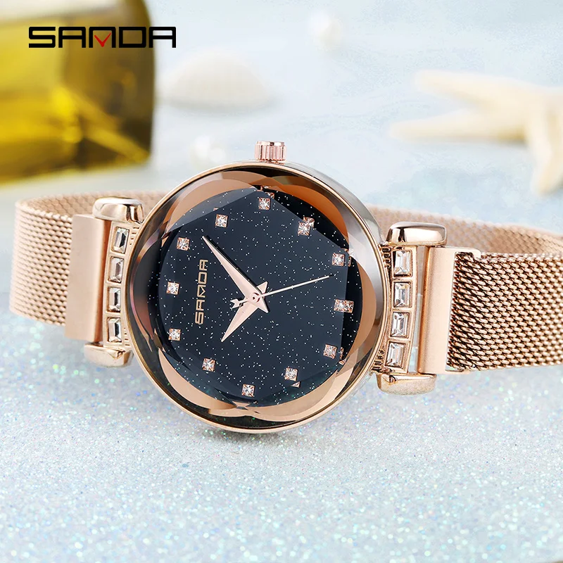 SANDA звездное небо аналоговые женские часы сетка сталь магнитная пряжка для