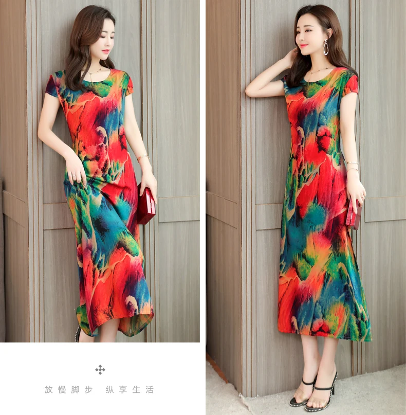 Vestidos mujer, ограниченная серия, новинка, с круглым вырезом, до середины икры, Vestido, Longo, Vanled, платье, женское, с коротким рукавом, круглый вырез, длинное, с принтом, тонкое