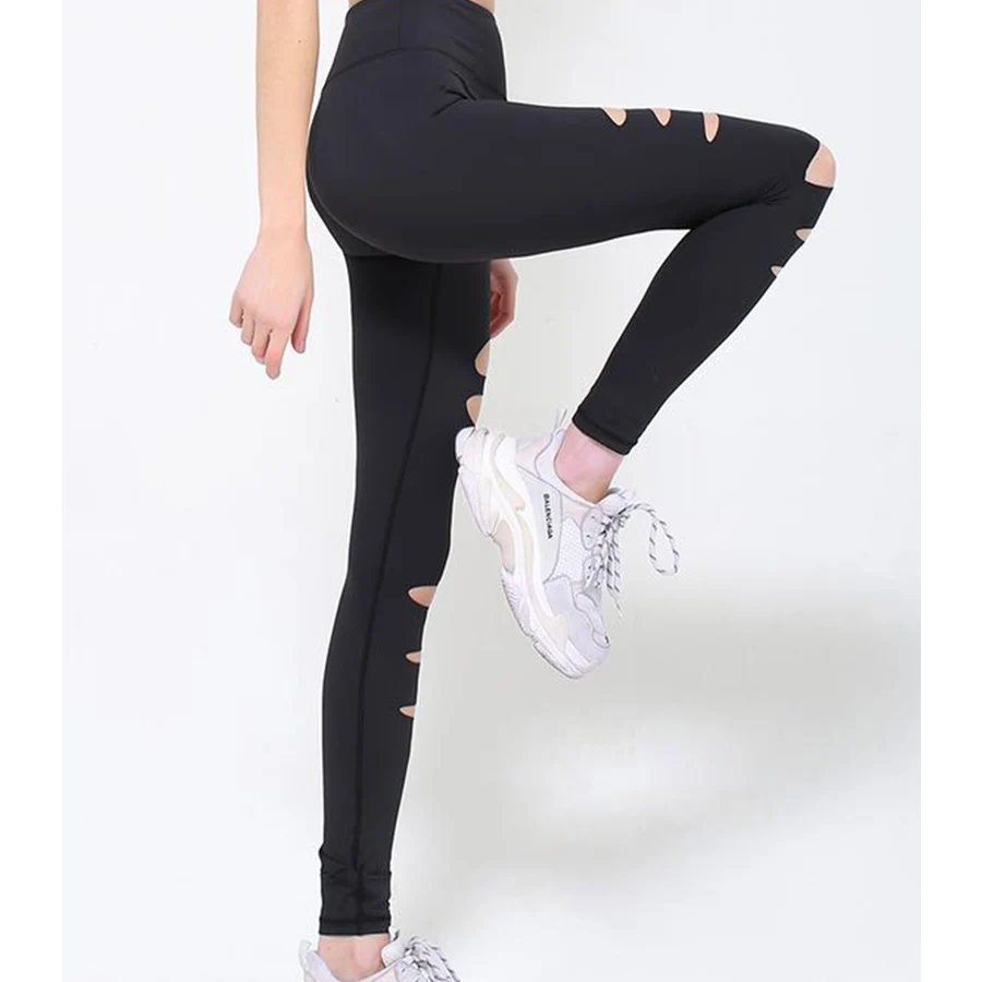 Полые штаны для йоги женские сексуальные черные леггинсы с высокой талией