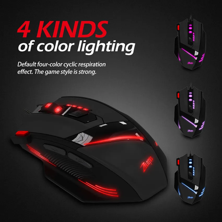 ZELOTES T 60 Проводная оптическая игровая мышь USB 7 кнопок 3200 точек/дюйм компьютерная