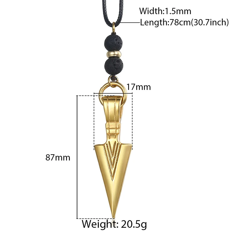 Gold DN46 Уникальное 3" мужское ожерелье стрела из нержавеющей стали ожерелье с кулоном из лавы длинное кожаное ожерелье мужские Ювелирные изделия Подарки для мужчин DN11 - Окраска металла: Gold DN46