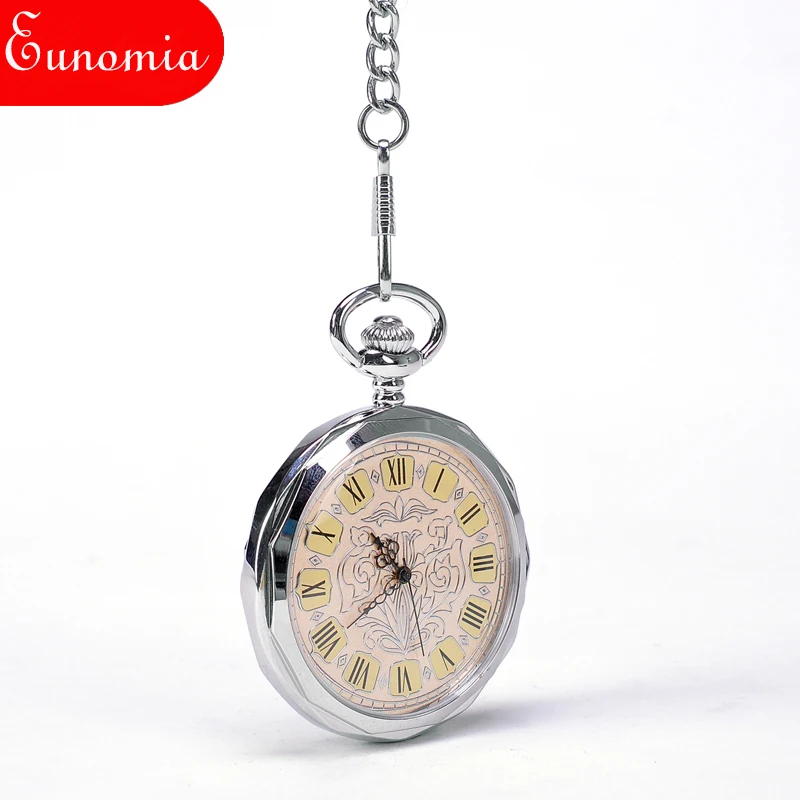 Яркое серебро без-передняя крышка красивый цветочный узор циферблат римские