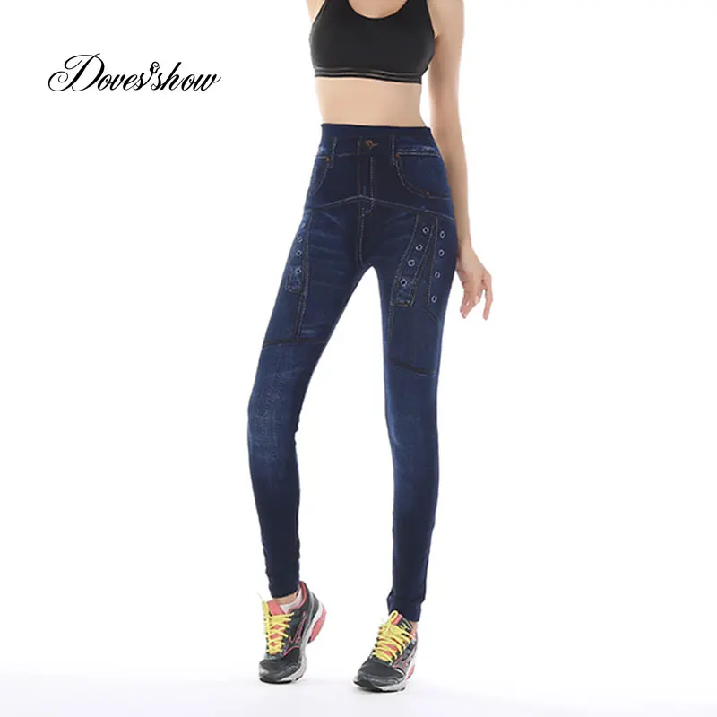 Модные тонкие Для женщин Леггинсы искусственная джинсы Леггинсы пикантные длинные отверстие печати Повседневное искусственного джинсовой Леггинсы карандаш Брюки для девочек Большие размеры - Цвет: Stomata