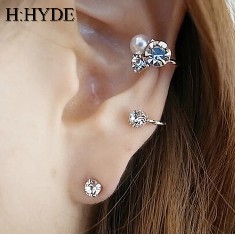 Серьги каффы для женщин H:HYDE серьги с австрийскими кристаллами свадебные