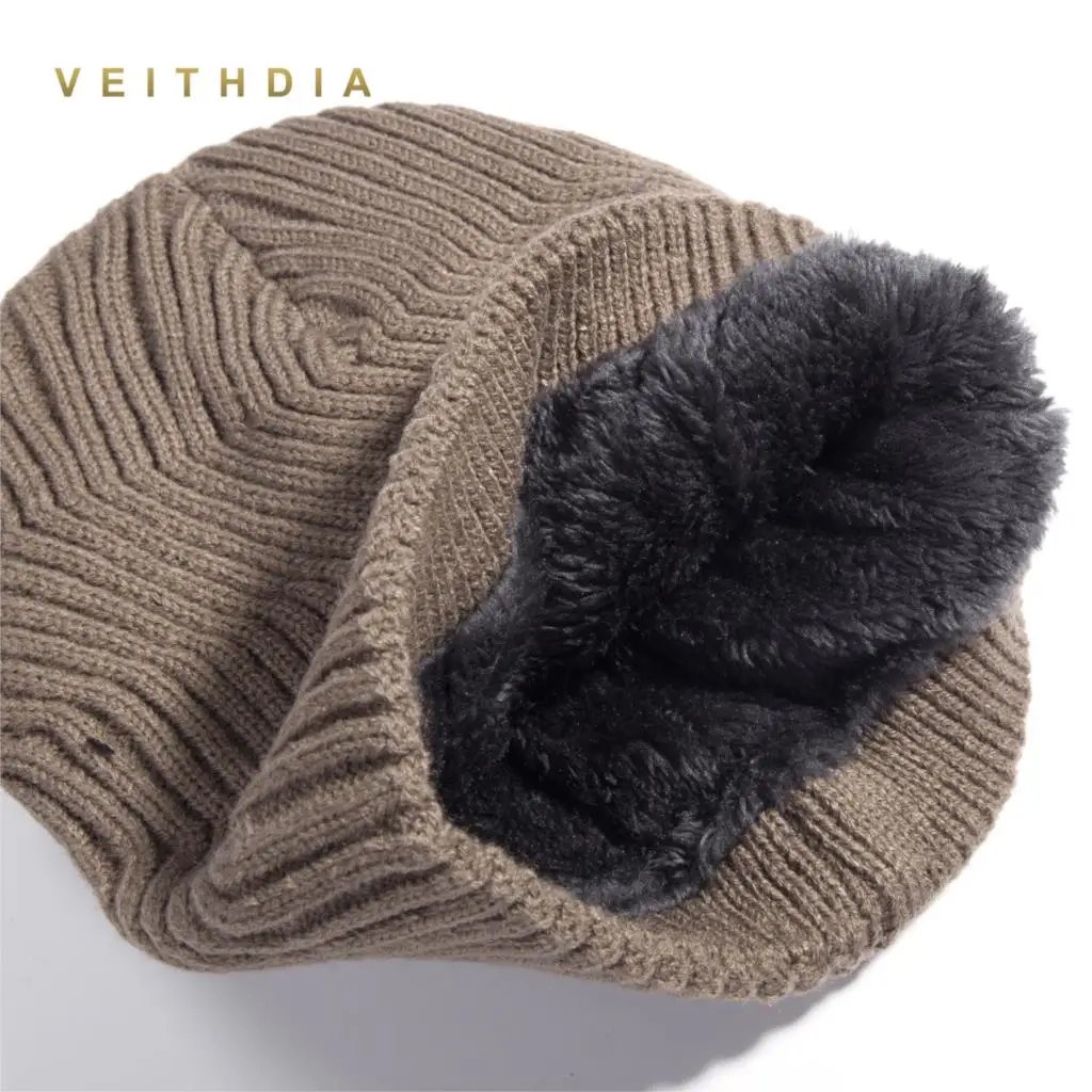VEITHDIA Мужская зимняя шапка Skullies шапки бини вязаные плюс бархатные Лоскутные