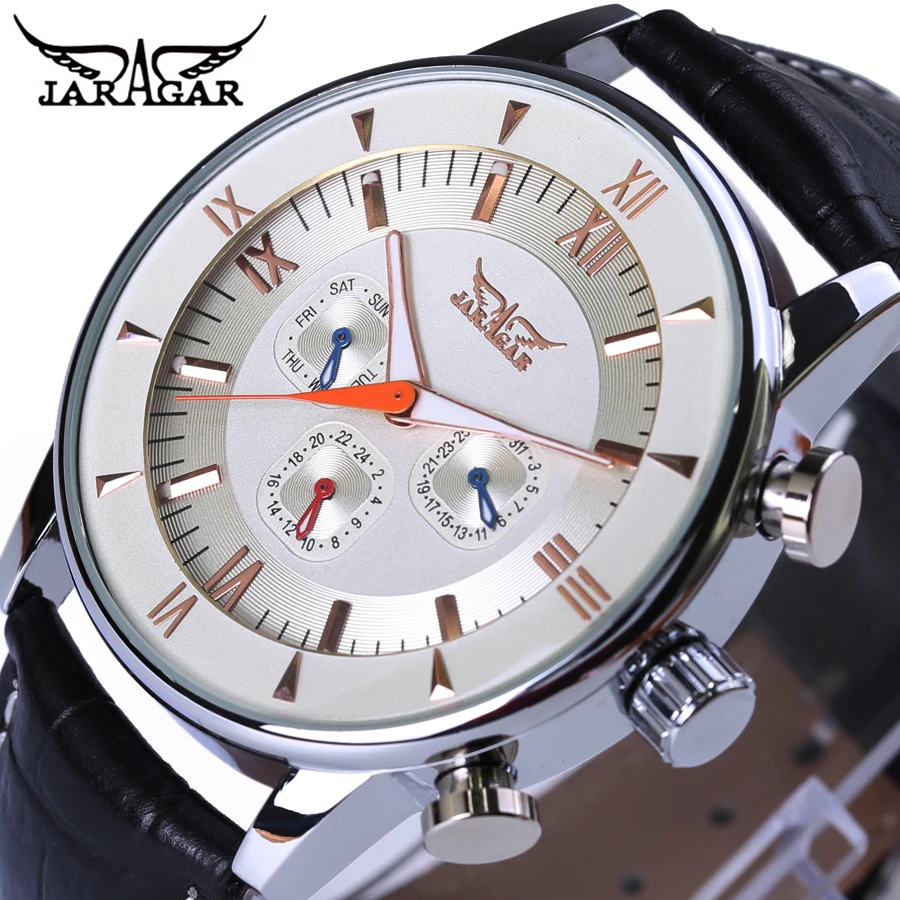 Часы Jaragar Мужские С 3 маленькими циферблатами модные брендовые Роскошные