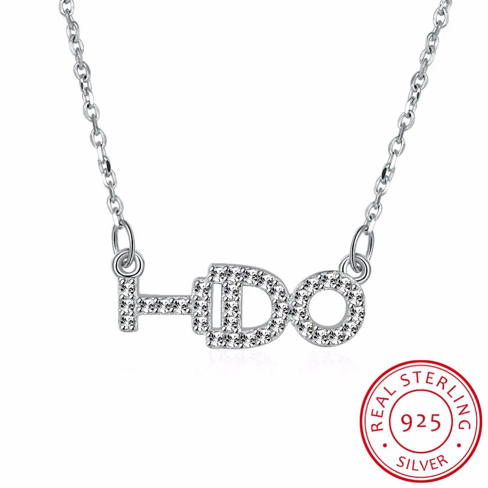 Letter &quotI DO&quot Crystal Pendant Women Choker Necklace 925 Sterling Silver Chain Zircon Jewelry 2018 New Arrival | Украшения и