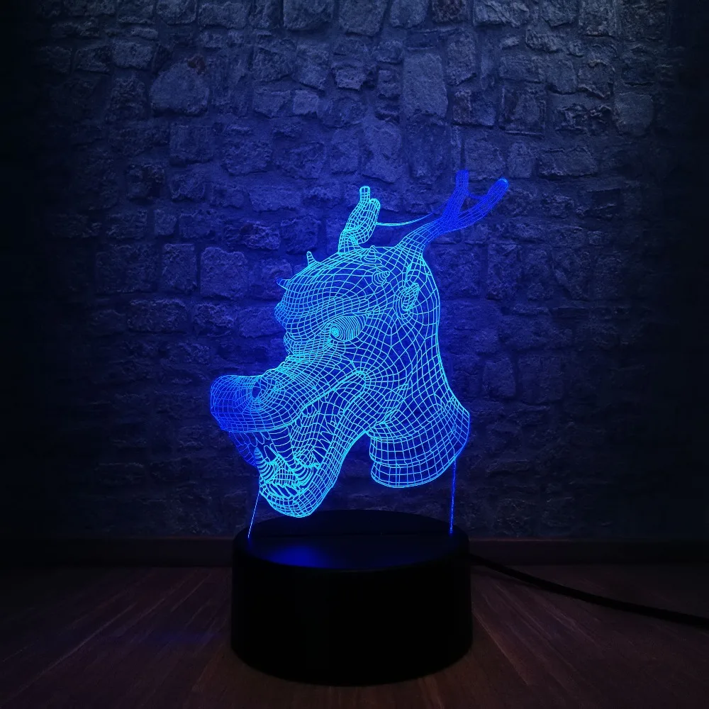 Креативные животные голова дракона 3D светодиодный USB ночные светильники 7 цветов