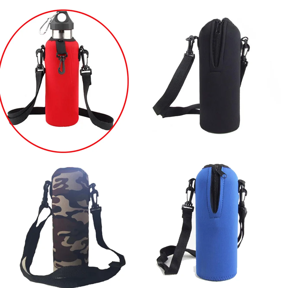 Neoprene 750ml Water Bottle Carrier Insulated Cover Bag Holder Strap Travel Pouch Shoulder Strap Holder for Camping Cycling