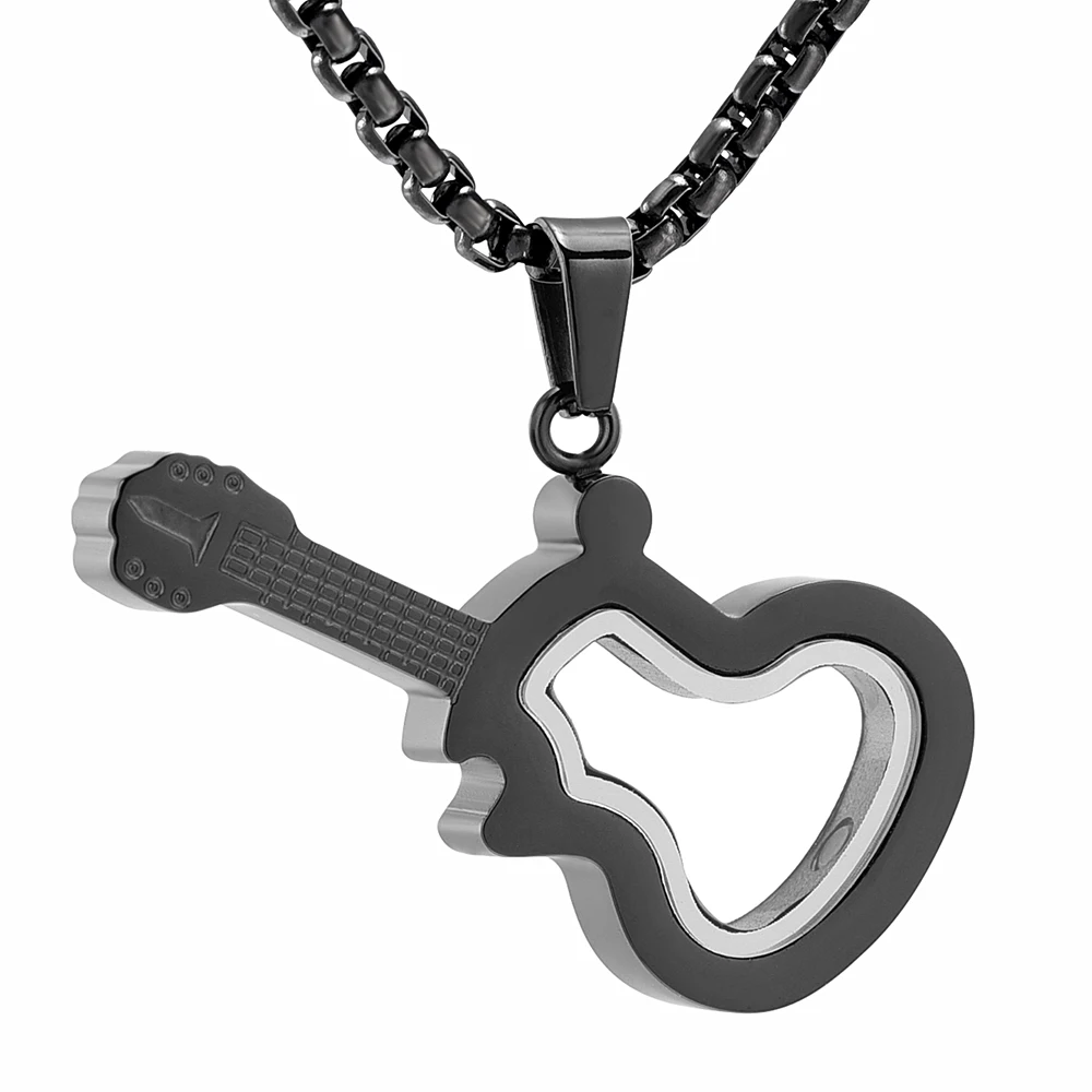

JJ002 Waterproof Glass Guitar Memorial Urn Jewelry For Women Men Stainless Steel Keepsake Cremation Necklace Hold Ashes