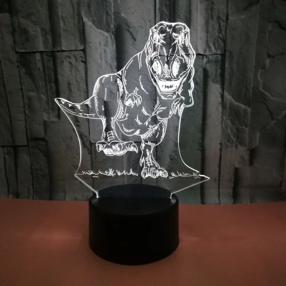 Творческий динозавров 3D настольная лампа сенсорный цветной LED визуальный