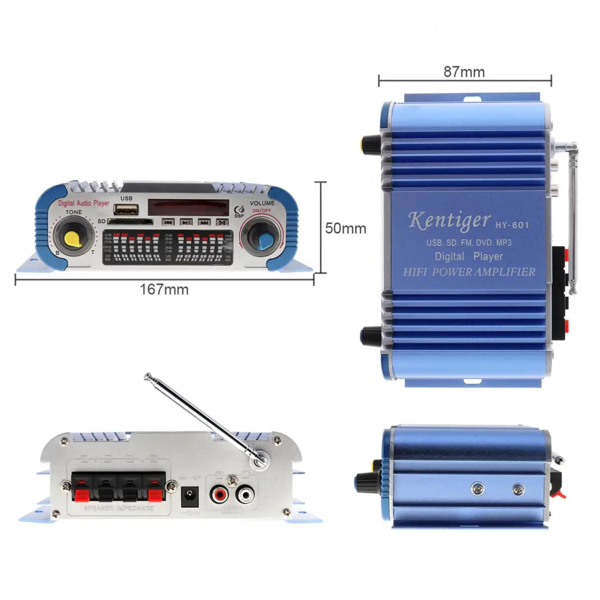 

2 Channels Mini Hi-fi Digital Motorcycle Auto Car Stereo Power Amplifier Sound Mode Audio Music Player Support USB / FM / SD