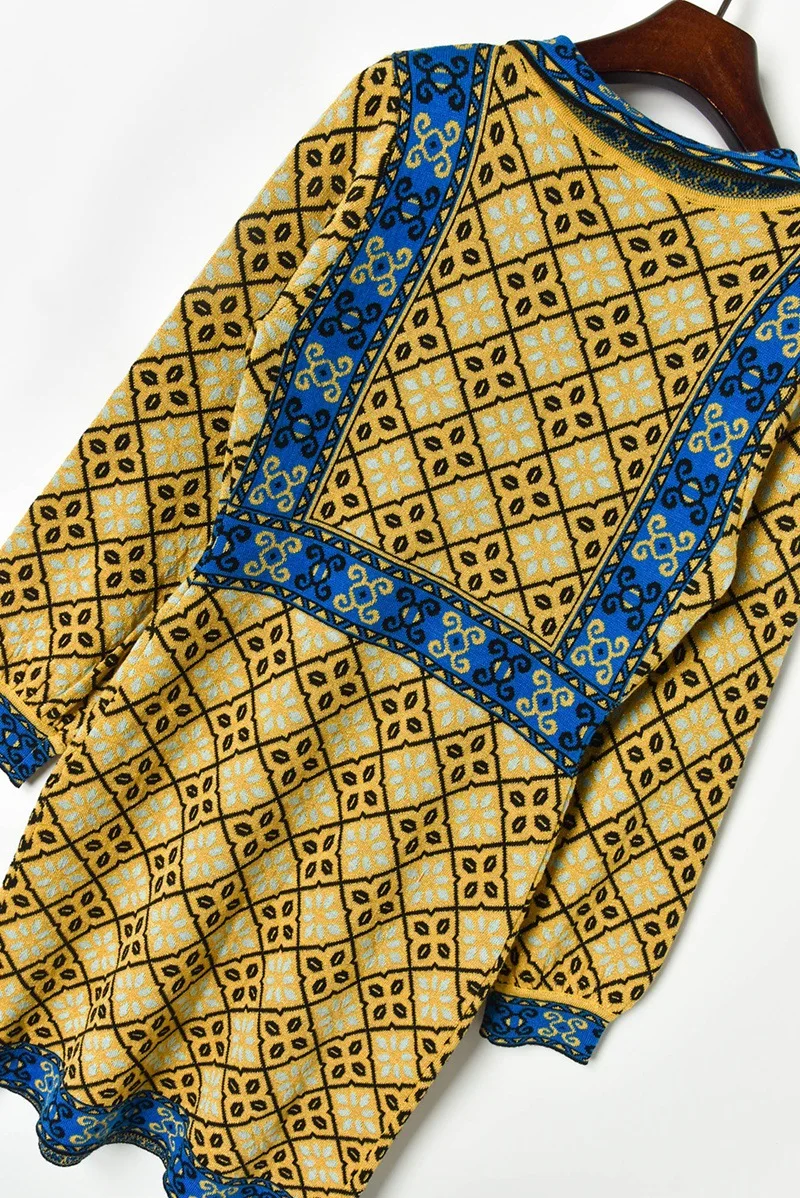 Европейский стиль винтаж женщин свитер платье 2019 осень зима отложным воротником