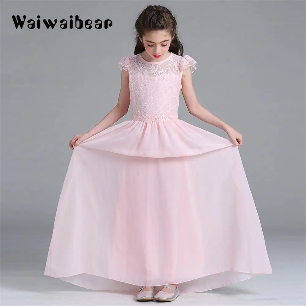 Новые платья Эльза однотонная длинная одежда для девочек кружевное платье