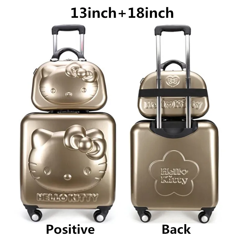 Прекрасный hello kitty багаж детская дорожная сумка с колесиками 18 дюймов мультфильм
