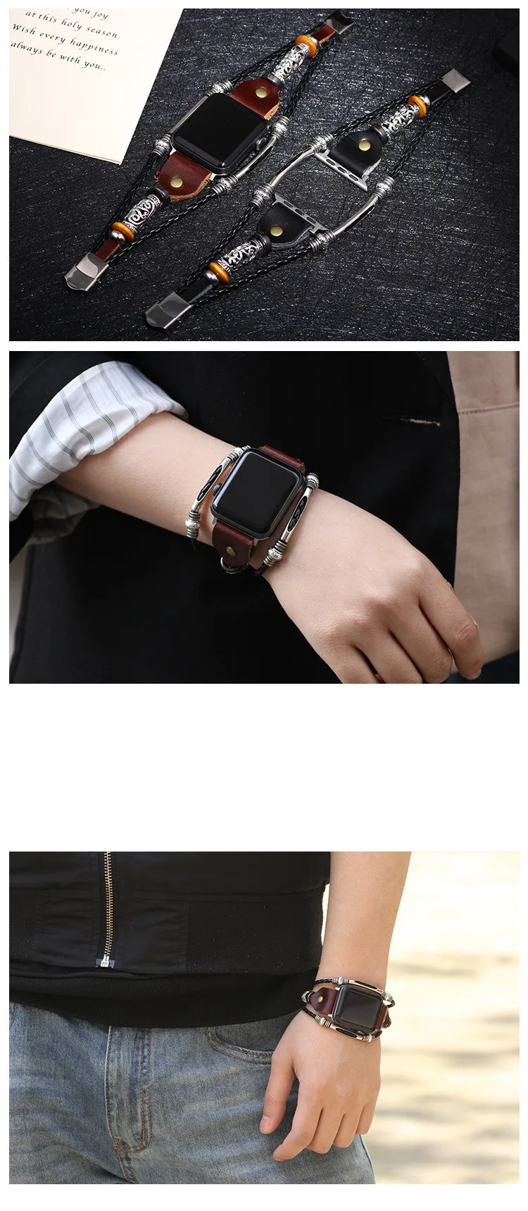Кожаный ремешок для часов Apple Watch 4 3 2 1 ремешок 42 мм ремешок замена бисера винтажный браслет 44 мм для iwatch 4 3 ремешок 38 мм 40 мм