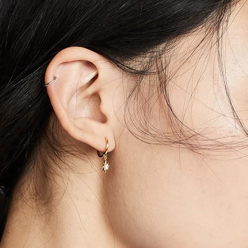 Винтажная Звезда геометрический 100% стерлингового серебра 925 Висячие серьги