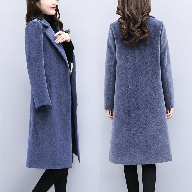 

Plus size 6XL Women's Woolen Coat Autumn Winter Long Jackets Slim Female Black Basic Coats Large size Women Woolen Coats A2353