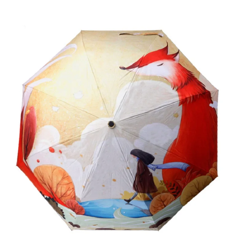 

Новые товары, три складных художественных зонта с рисунком, женские солнечные водонепроницаемые зонтики, зонтик для девочек и детей