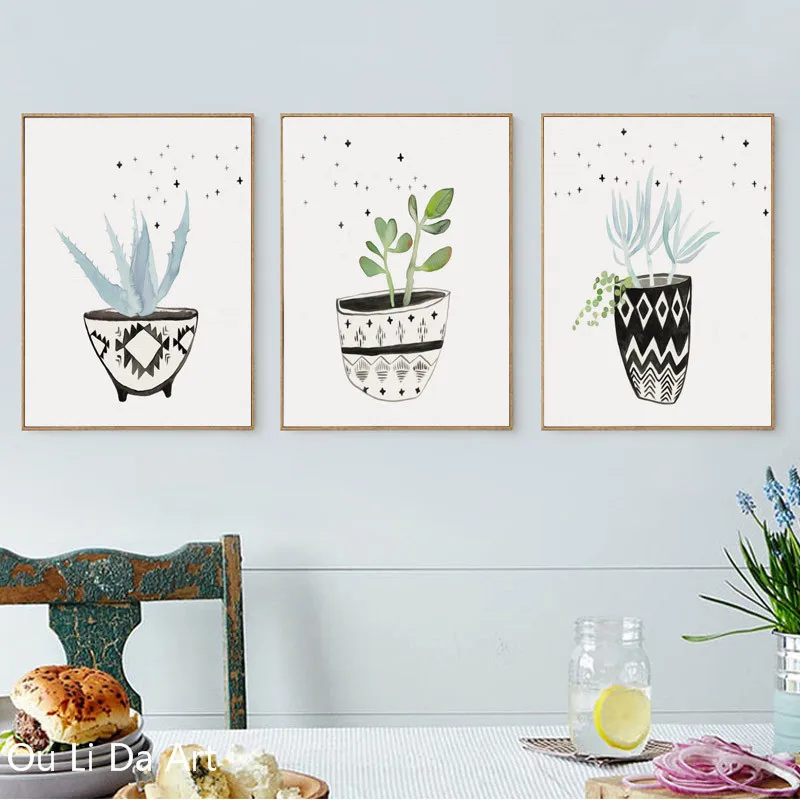 Без рамки пасторальный прозрачный Весенний Лист алоэ вера ваза холст печать