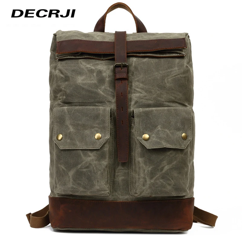 DECRJI роскошный холщовый мужской рюкзак Большой Вместительный из натуральной кожи